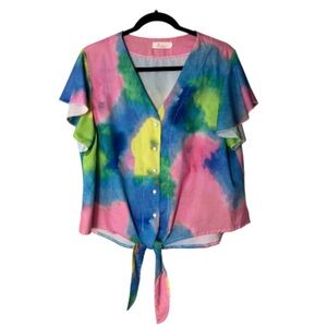 Else Multicolor Tie-Dye Button-Up Blouse size large